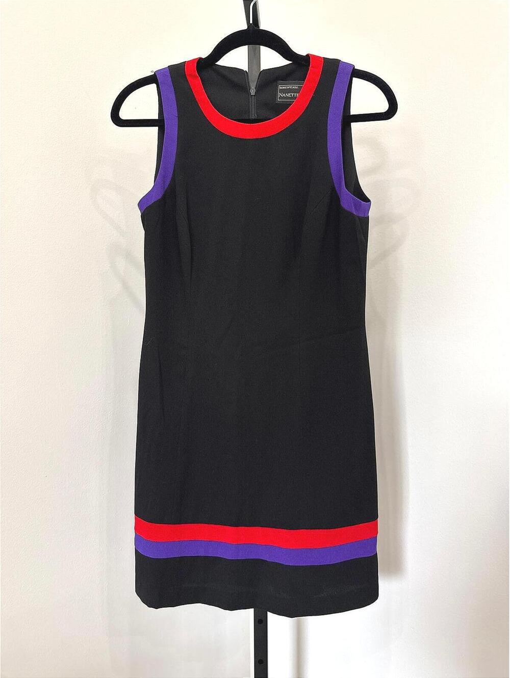 Nanette Lepore Black Sleeveless Dress with Red and Purple Trim Size 4